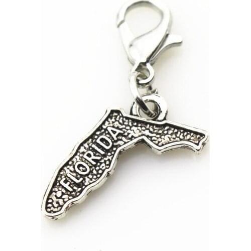 New Arrival 20pcs/lot Silver Florida Map Dangle Charms Hanging Lobster Clasp DIY Bangles&Bracelets Necklace Pendant Jewelery