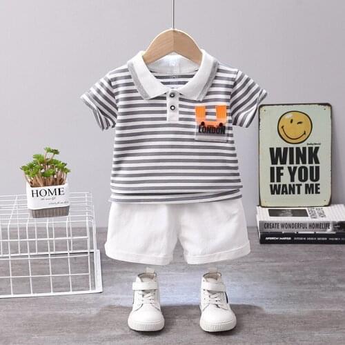 New Kid Boy Casual Clothing Set Outfit 1 2 3 4 Years Cute Stripe T-Shirt and Pure White Pants Kids Boy Costume College Style