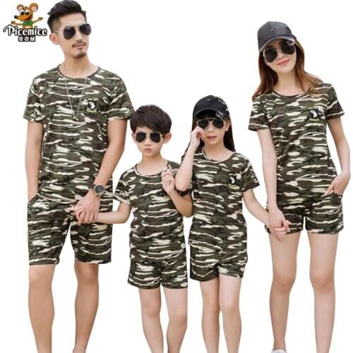 Family Clothing Camouflage Print Shirt Shorts Family Matching Outfits Father Son Baby Boy mother daughter Clothes Set
