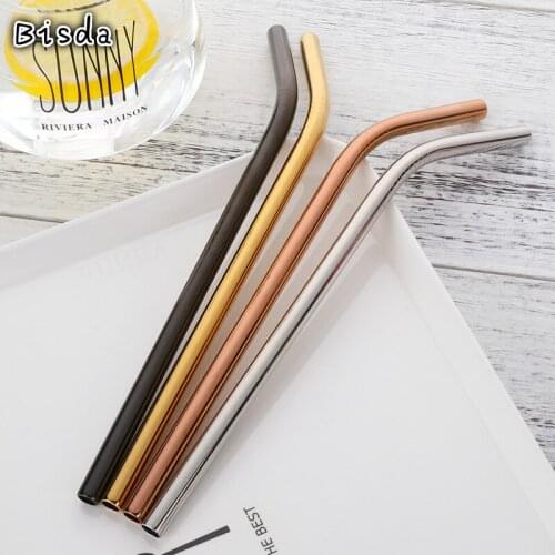 Wholesale 150 Pcs 8mm Bend Drinking Straws with 30 Cleaner Brush Free DHL/UPS Shipping Stainless Steel Reusable Bar Accessories