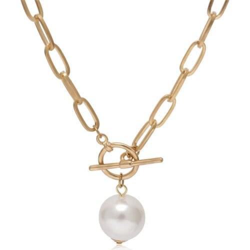 Gothic Baroque Pearl Coin Pendant Choker Necklace for Women Wedding Punk Bead Lariat Gold Color Long Chain Necklace Jewelry Gift
