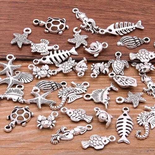 20pcs Vintage Metal Mix Size/Style Random Marine Organism Fish Charms for Jewelry Making Diy Handmade Jewelry