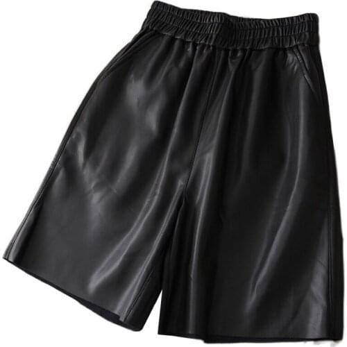 WSYORE Casual Wild High Waist PU Leather Shorts Women Bottoming Short Pants Female Black Wide-leg Five-point Pants NS3008