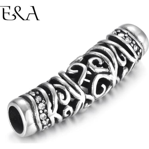 Stainless Steel Hollow Tube Beads 6mm Big Hole Slider Charm Stone DIY Women Men Leather Cord Bracelet Making Jewelry Accessories