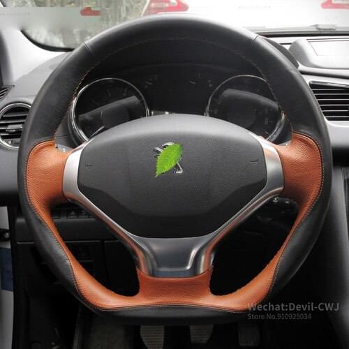 DIY for peugeot 2008 3008 301 408 508l 308s hand-stitched leather car steering wheel cover interior accessories