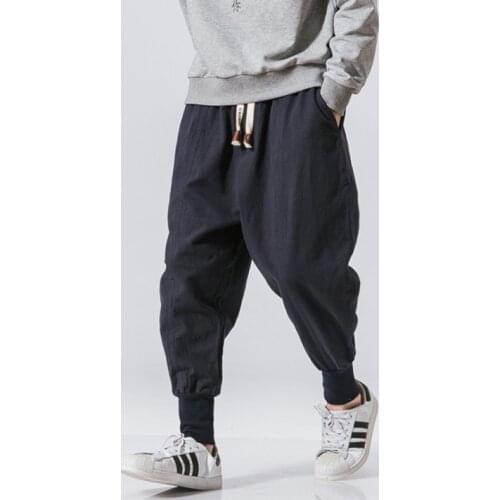 Cotton Harem Pants Men Solid Elastic Waist Streetwear Joggers 2021 New Baggy Drop-crotch Pants Casual Trousers Men Dropshipping