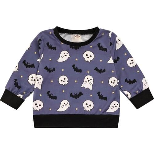 2021 2-7Y Halloween Kid Sweatshirt Cartoon Ghost Skull Print Long Sleeve Round Neck Loose Winter Fall Top Boys Girls Pullovers