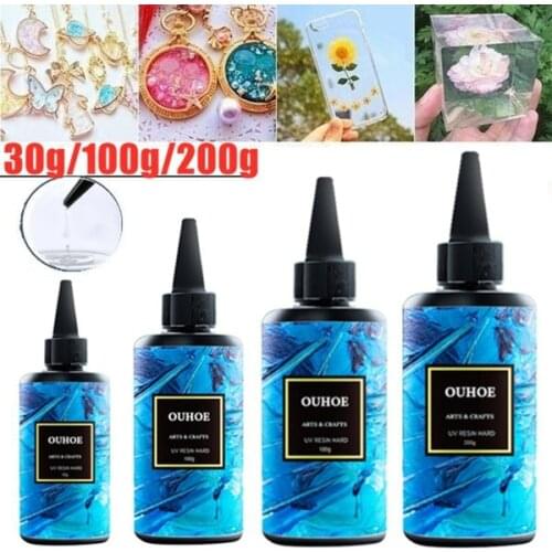 30/100/200g UV Resin Hard Ultraviolet Clear Transparent Cure Sunlight Crafts As Water Epoxies Curable For Jewelry Specimen DIY