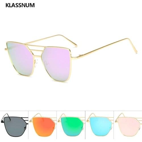 KLASSNUM Mirror Sunglasses For WomenRetro Glasses Womens Sunglasses Metal Points Polit Sun Glasses Lunettes femme oculos UV400
