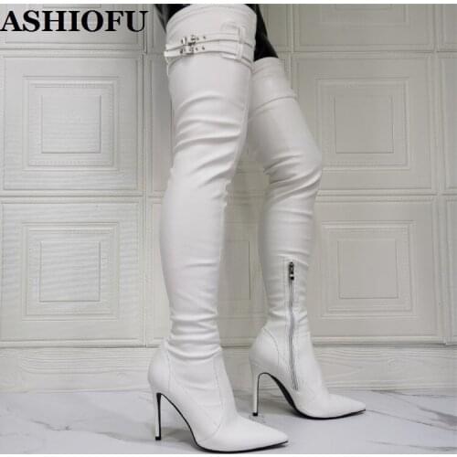 ASHIOFU New 2021 Ladies Thigh High Boots Real Photos Sexy Night-club Party Wedding Over Knee Boots Evening Club Fashion Boots