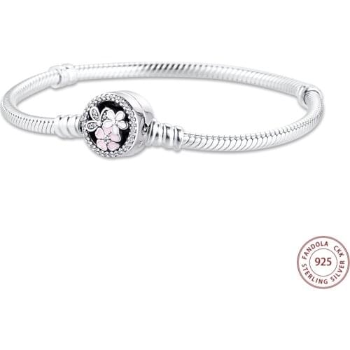 Fandola 925 Sterling Silver Bracelets for Women Mixed Enamels & Clear CZ Poetic Blooms Bracelet Argent 925 Jewelry