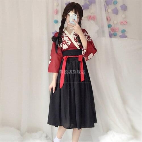 Women Kimono Cosplay Costume Flower Printed Girls Japanese Traditional Kimono Outfit for Halloween Make Up Carnival Party