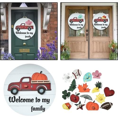 Welcome Sign for Front Door Decor with Interchangeable Seasonal Icons for Every Season - Farmhouse Wooden Wall Hanging Decor