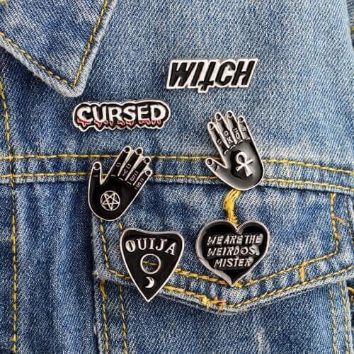 1 PCS Black Magic Witch Palm OUIJA Heart Icons Cowboy Jacket Originality Metal Cartoon Pin Badges Backpack Decoration Pins Icon