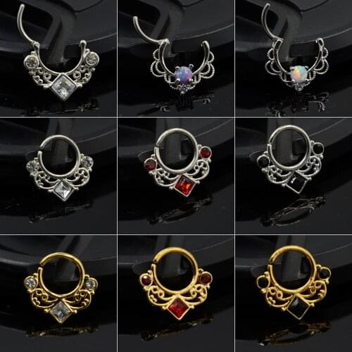 1pc Lacey Opal Drapery Royalty Septum Rook Clicker Ring Nose Ring Tragus Cartilage Earring Titanium Shaft 16G Hanger Piercing