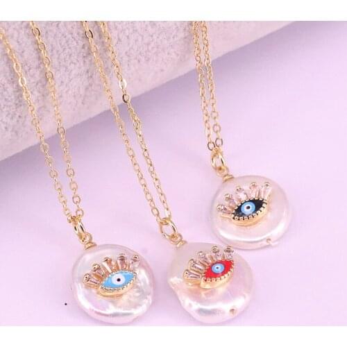 12Pcs Fashion cz micro paved tiny gold eye charm white round pearl choker necklace for women