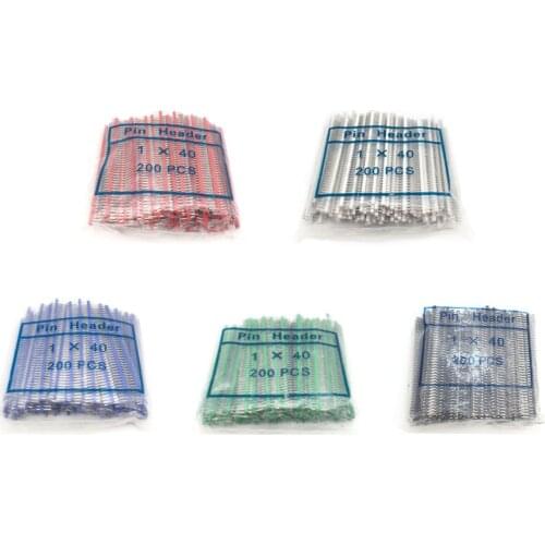 200pcs 1X40 Pin MALE Single Wire 2.54 MM Pitch 11MM Pin Header Connector Board 1X40 Pin Six Colors 1 * 40 40p 40PIN For PCB