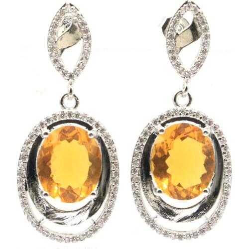 38x16mm Highly Recommend Jewelry Set Created Pink Tourmaline Golden Citrine CZ For Ladies Daily Wear Silver Pendant Earrings