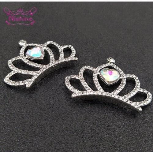 4.8*3.6 CM Colorful Love Crown Button Shining Rhinestone Alloy Buckle for DIY Handmade Material Children Headwear Accessories