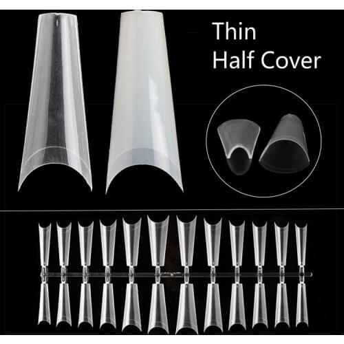 500pcs Thin Half Cover Fake Nails Seamless with C Cut Long False Nail Salon Finger Artificial Nail Art Tips Matte at Bottom
