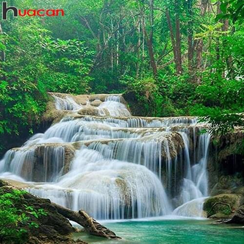 Huacan Diy Diamond Painting Waterfall Scenery Home Decor Mosaic River Tree Landscape Embroidery Diamond Art