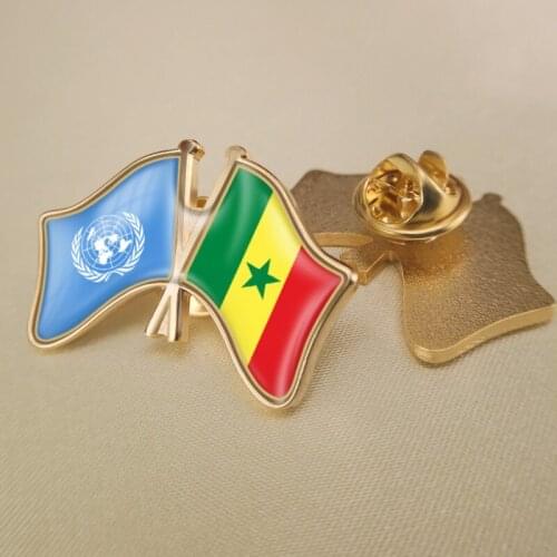 United Nations and Senegal Crossed Double Friendship Flags Lapel Pins