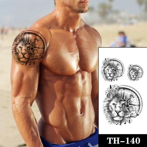 Clock Gears Lion Compass Vine Tattoos for Men Stickers Body Arm Art Waterproof Temporary Tattoo Neck Hand Fake Tatoos for Women