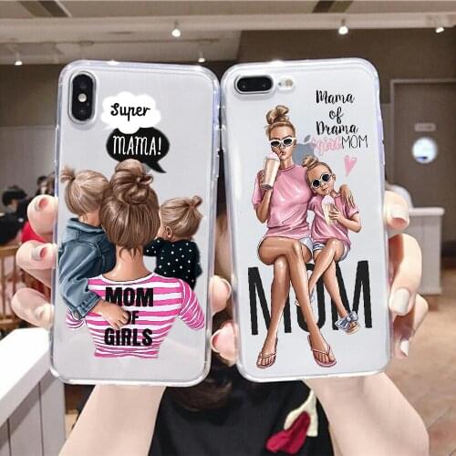 Spuer Mama Baby Mom Girl Phone Case For iphone 5 5s se 2 6 6s 7 8 12 mini plus X XS XR 11 PRO MAX transparent pretty prime