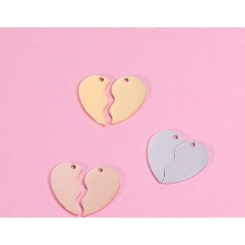 Fnixtar 10Pairs Split Heart Charms Mirror Polish Stainless Steel Charms For DIY Making Necklace Keychain Womens Lovers Jewelry