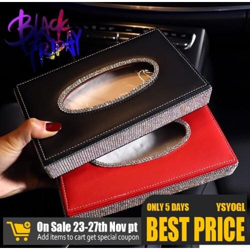 Fashion Leather Car Tissue Box Cover Napkin Holder Luxury Diamond Rhinestone Car Assessoires Interior for Women Girls Beautiful
