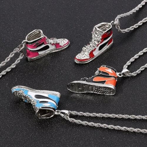 Mini Hip-hop Sneaker Pendant Necklace Cool Collar Fashion Sports Shoes Necklaces Jewelry With Box Chain For Him Gift