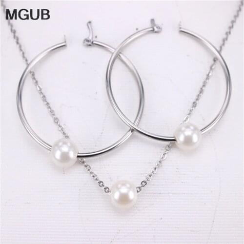 Silver color Cute imitation pearl Earrings and necklaces and chains Jewelry Sets fashion womens jewelry Free shipping