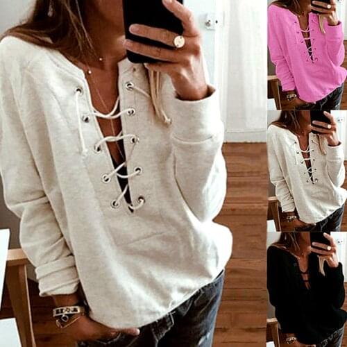 Criss Cross Sweatshirt Deep V Neck Raglan Sleeve Hoodie Plunge Cool Women Poleron Mujer 2020 Loose Street Style Fashion Hoodie