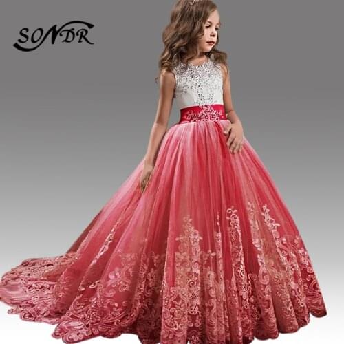 Lace Communion Dresses HT210 Shining Crystal Elegant Flower Girl Dress O-Neck Tank Princess Ball Gowns Back Bow Pageant Dresses