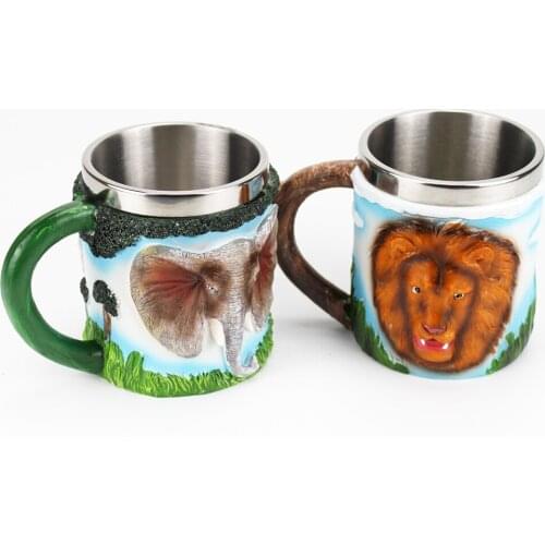 Coffee Beer Mug Tankard with 3D Lion Elephant Decoration Coffee Beer Wine Mugs Cup Tankard BEST Birthday Halloween Gift