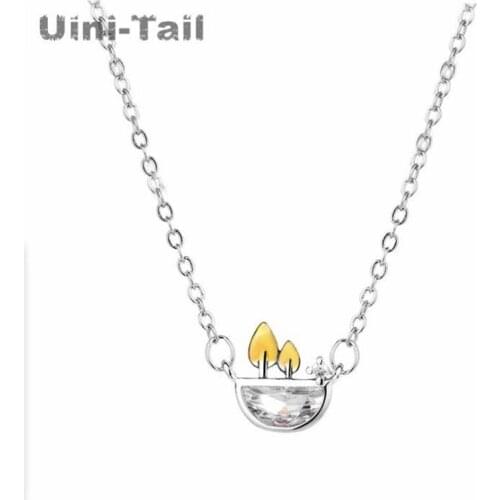 Uini-Tail hot sale new 925 sterling silver golden leaf potted necklace fashion trend sweet romantic high quality jewelry ED804