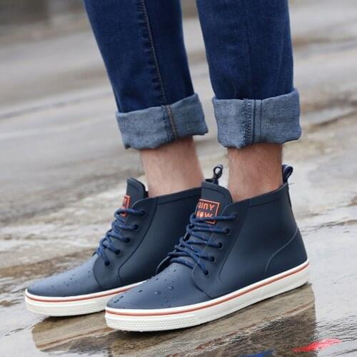 Men Rainboots Slip Water Shoes Fishing Boots Short Rubber Ankle Rain Boots Man Bot Garden Lace Boots Men Waterproof Shoes