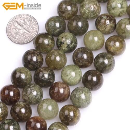 Gem-inside Natural Round Smooth Green Tsavorite Stone Beads for Jewelry Making15inches DIY Jewellery