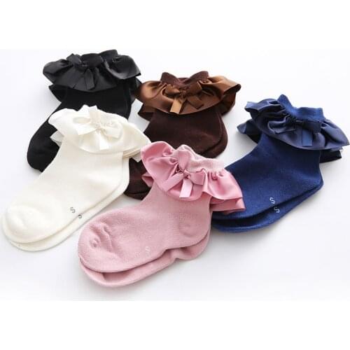 Baby Girls Princess Ruffles Cuff Socks 2-7t Toddlers Infants Cotton Ankle Bow Socks sweet Lace Floor Socks Children Legwarmer