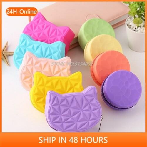 2021 New Brand Cute Cat Women Silicone Short Wallet Girls Mini Coin Purse Key Wallet for Female Daily Clutch Purse Headset Bags