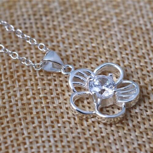 Wholesale pendant 925 Sterling Silver colorPetal Pendant Crystal zircon Silver colornecklace for women/men +chain