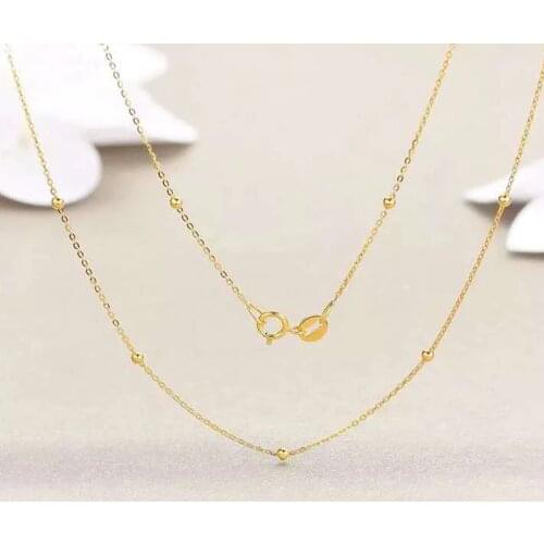 XF800 Real 18K Gold Necklace Jewelry Fine Pendant Chain Pure AU750 Yellow Gold Round Ball For Women Wedding Gift X500