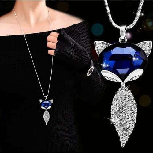Lovely Cut Rhinestone Fox Necklace Adjusted Double Line Opal Flower Pendant For Women Animal Jewelry Accessories