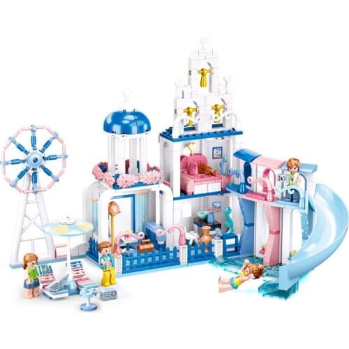 SLuban Beach Amusement Park Serie Leisure Villa Assembled Building Blocks Street View Educational Toy For Kids Birthday Gift