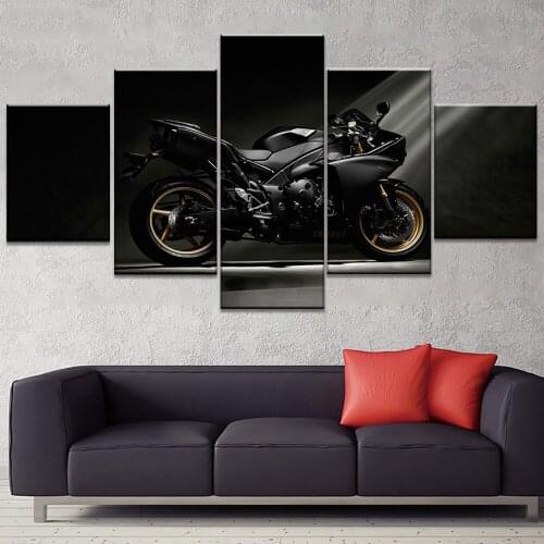 R1 2009 BLACK Motorcycles 5 Piece HD Wallpapers Art Canvas Print modern Poster Modular art painting for Living Room Home Decor