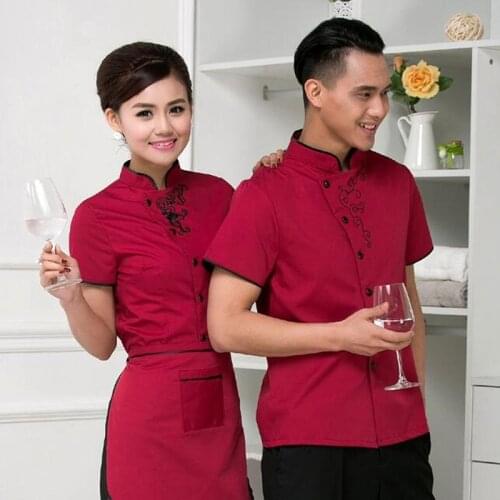 Hotel Work Clothes Summer Womens Restaurant Hot Pot Waitresss Uniform Tea House Service Staff Waiter Short Sleeves Jacket H2126