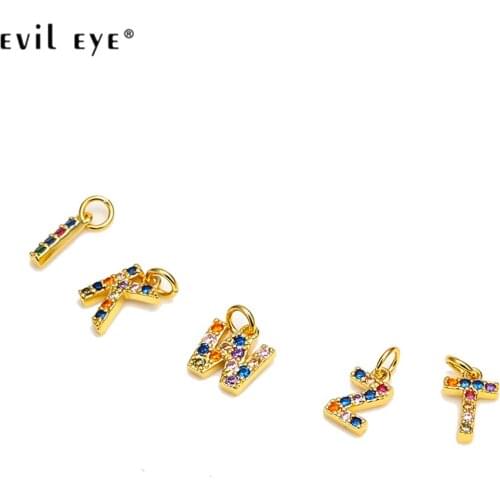 EVIL EYE Colorful Zircon 26 Letter Charm Gold Color Micro Pave Alphabet Charm for Handmade Making Jewelry Accessories EY6473