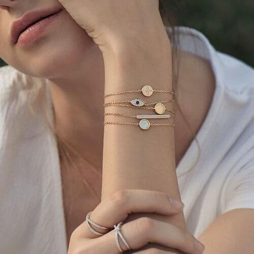 SLJELY Fashion Brand 925 Sterling Silver Gold Color Lucky Eye Moon Star Coin Bracelets Pave Zircon Stones for Women Fine Jewelry