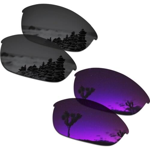 SmartVLT 2 Pairs Polarized Sunglasses Replacement Lenses for Oakley Half Jacket Stealth Black and Plasma Purple