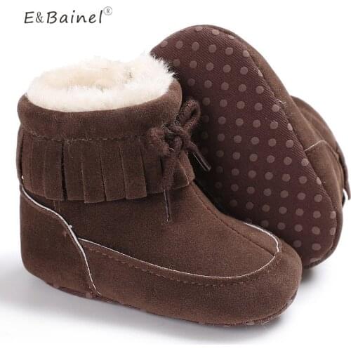Super Warm Winter Baby Boot Fur Solid Fringe Baby Shoes For Girls Snow Boots Booties Infant Anti-Slip Soft Baby First Walkers